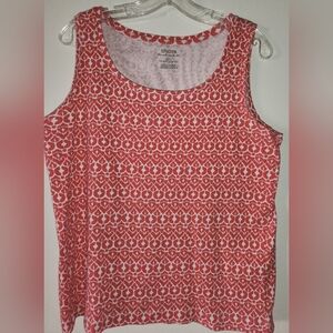 Chico's Ultimate Tee Tank Salmon/White Print Ladies Size 3 (XL 16) EUC $17